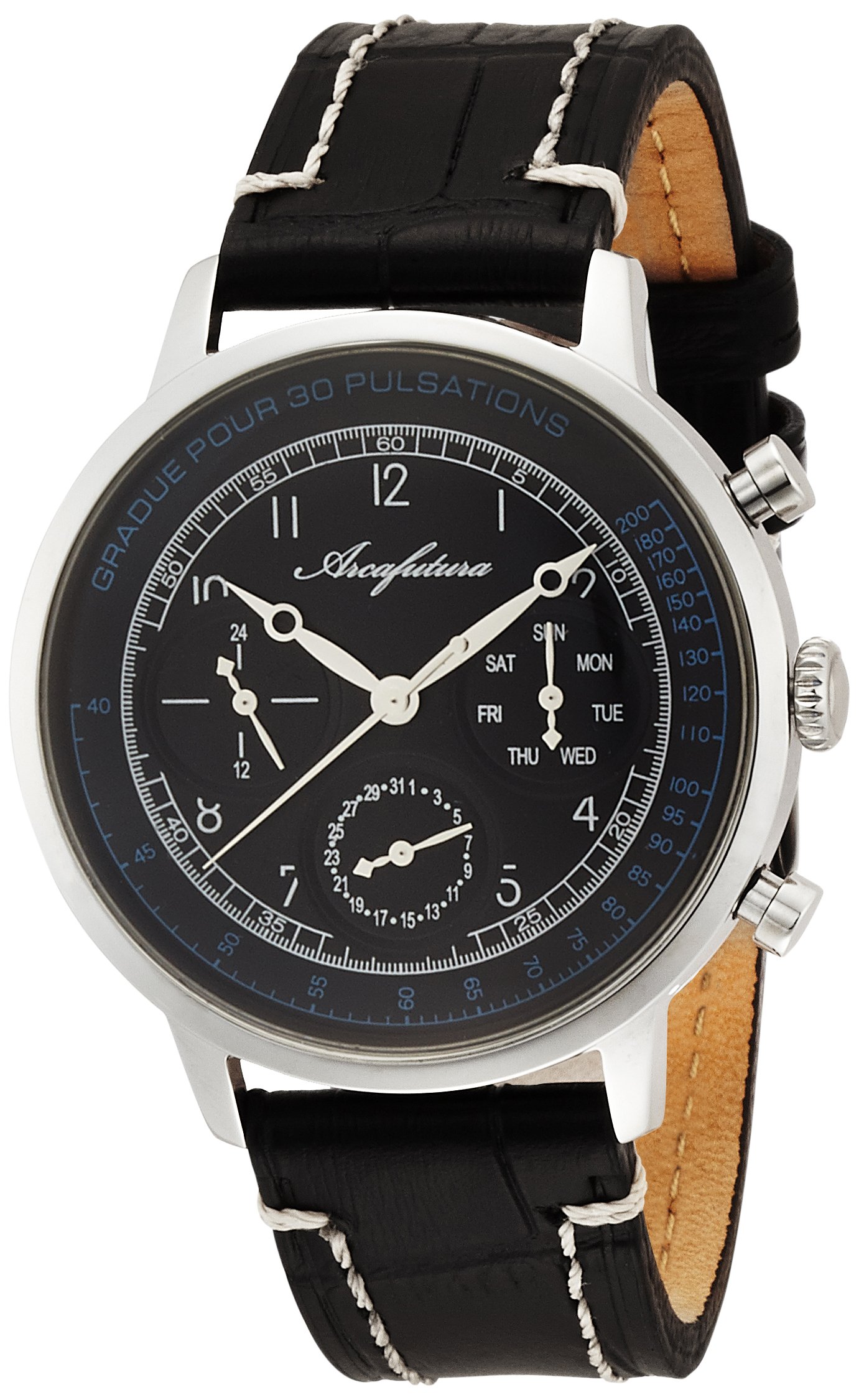 ARCA FUTURA 腕時計 ARCA FUTURA Watch 700BKBK Men's Black Leather Band Chronograph Day