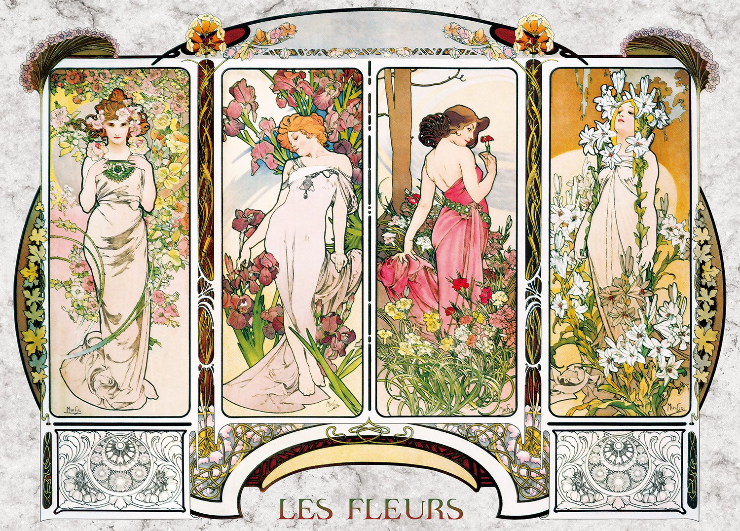 Alfons Mucha LES FLEURS Four Flower Super Small 2000 Piece Puzzle